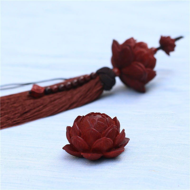 Buddha Stones Tibetan Small Leaf Red Sandalwood Lotus Luck Protection Tassel Decoration