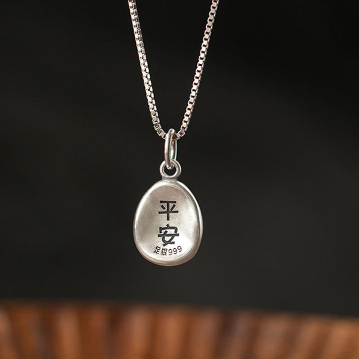 Buddha Stones 999 Sterling Silver Peace And Joy Fu Character Luck Fortune 925 Sterling Silver Chain Necklace Pendant