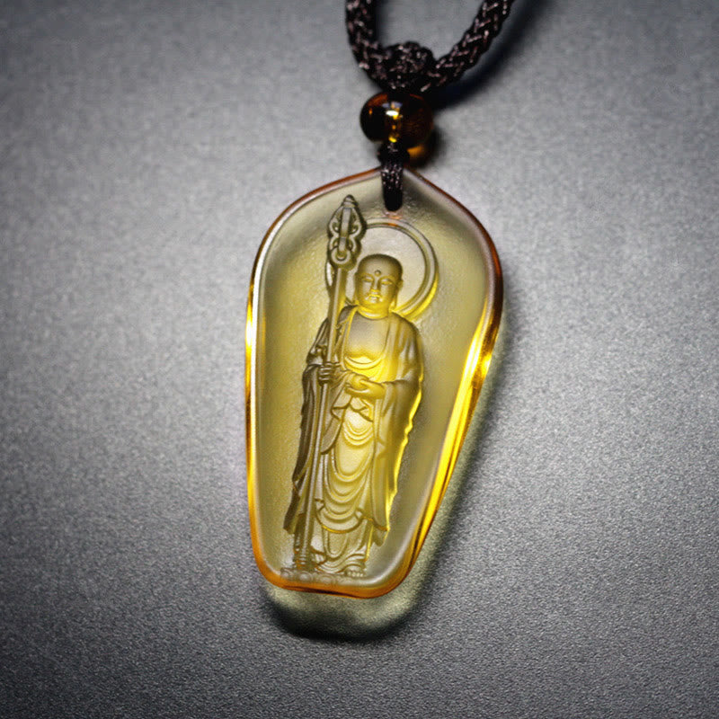 Buddha Stones Ksitigarbha Buddha Liuli Crystal Serenity Amulet Necklace Pendant