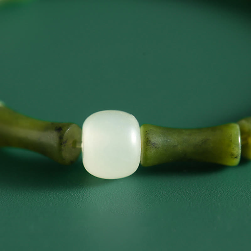 Buddha Stones Green Bamboo Jade Pattern Luck Abundance Bracelet