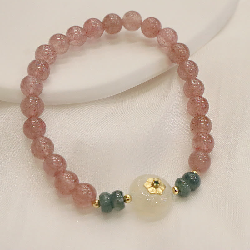 Buddha Stones Natural Strawberry Quartz Chalcedony Jade Healing Bracelet