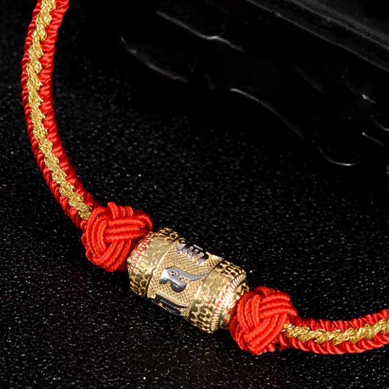 Buddha Stones 925 Sterling Silver Om Mani Padme Hum Prayer Wheel Luck Strength Red String Bracelet