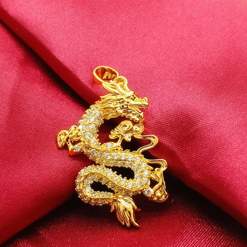 Buddha Stones Gold Dragon Protection Necklace Pendant