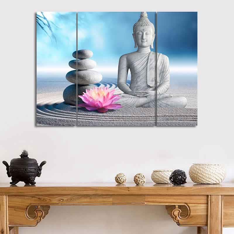 Buddha Stones Sitting Meditation Buddha Lotus Blessing Compassion Balance Cairn Zen Rocks Wall Art