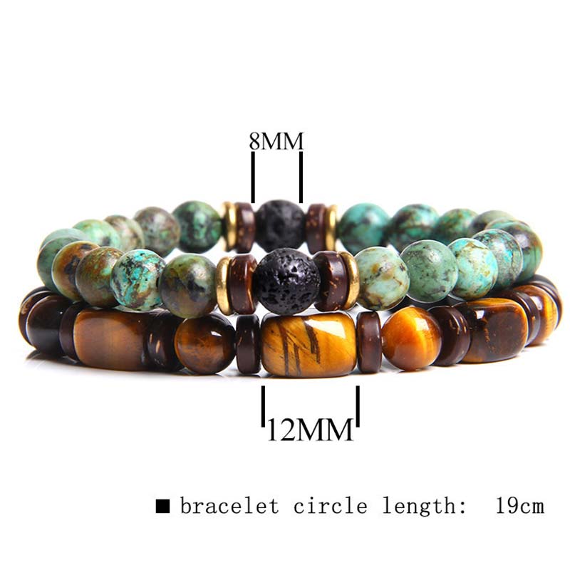 Buddha Stones 2PCS Healing Crystal Emperor Stone Tiger Eye Bead Bracelet