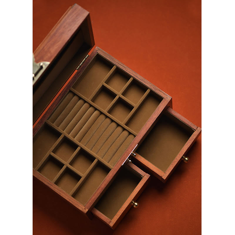 Antique Handmade Red Sandalwood Rosewood Jewelry Storage Box Lockable Solid Wood Gift Organizer Box