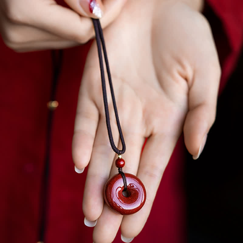 Buddha Stones Cinnabar Peace Buckle Calm Blessing Necklace Pendant