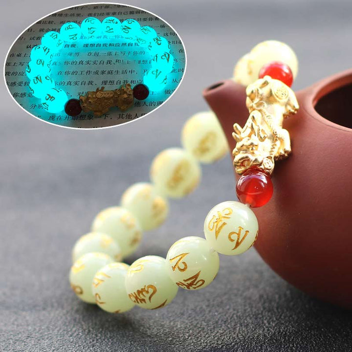 Buddha Stones FengShui Lucky Pixiu Glowstone Wealth Bracelet