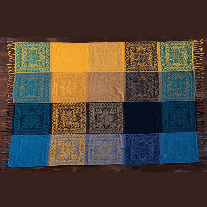 Buddha Stones Tibetan Colorful Flower Pattern Hand-Dyed Cozy Blanket