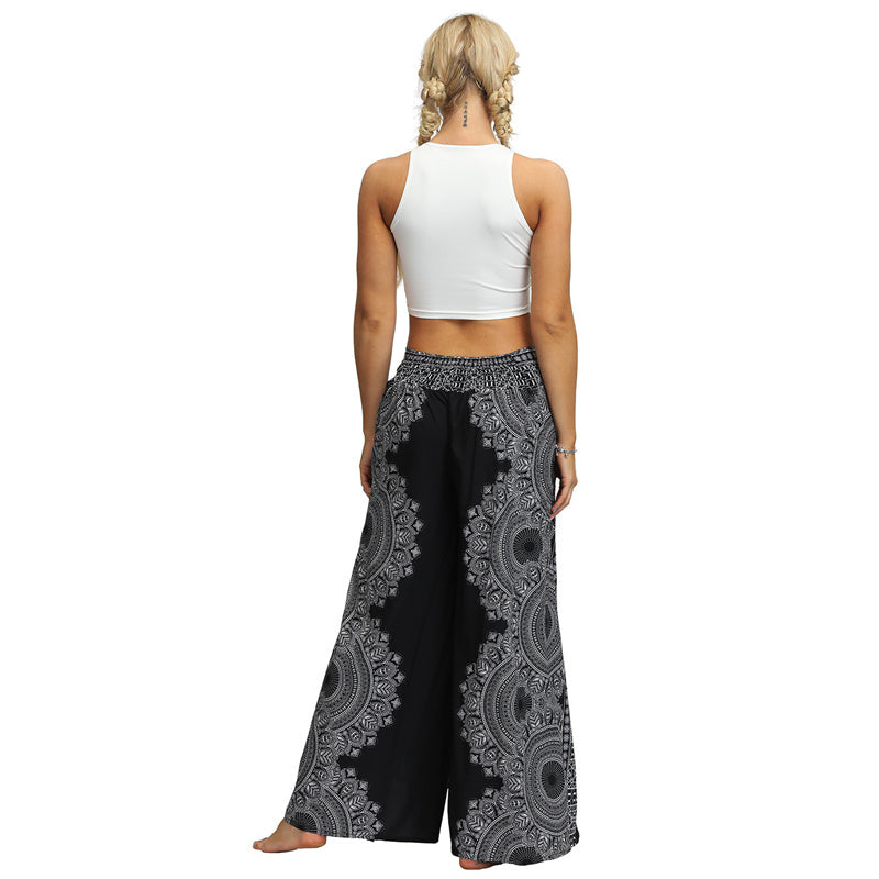 Buddha Stones Boho Pants Wide Leg Pants with Slits Sports Fitness Dance Women's Yoga Pants