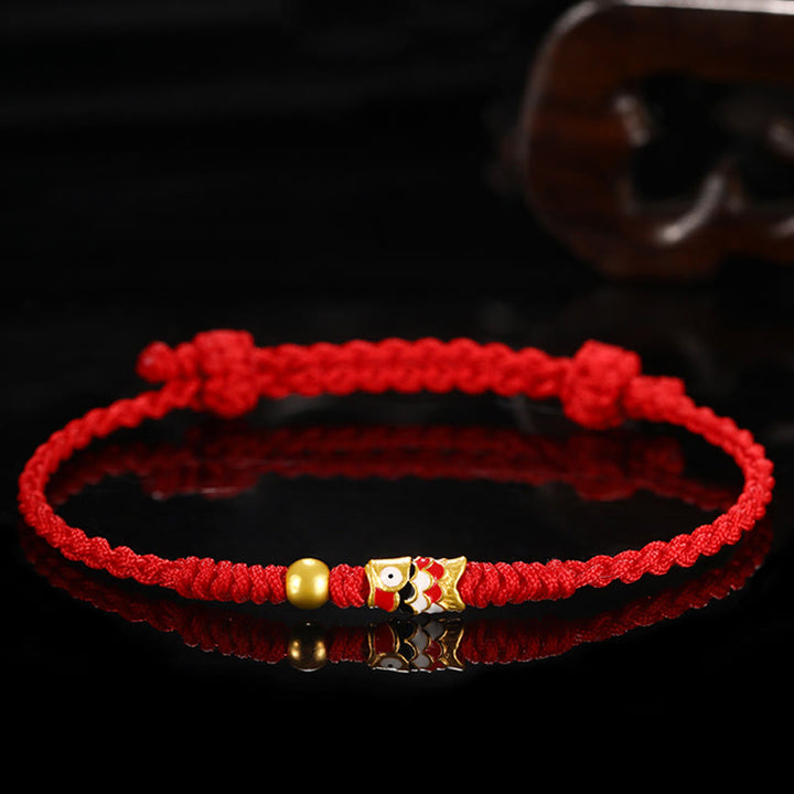 Buddha Stones 999 Gold Luck Koi Fish Handcrafted Braided String Bracelet