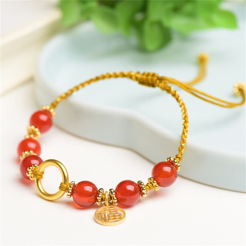 Red Agate Happiness Charm String Bracelet