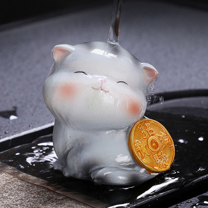 Buddha Stones Color Changing Cute Mini Cat Resin Tea Pet Wealth Home Figurine Decoration