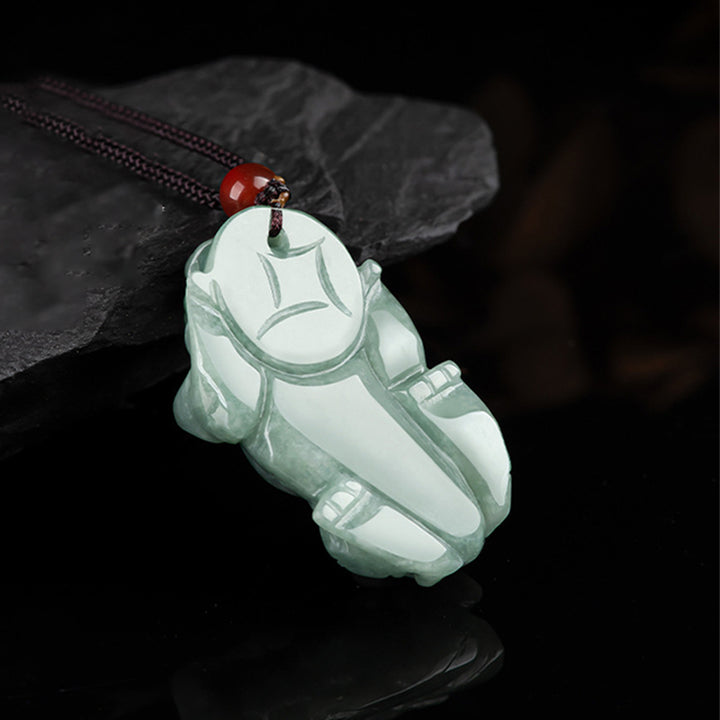 Buddha Stones Jade PiXiu Wealth Luck String Necklace Pendant