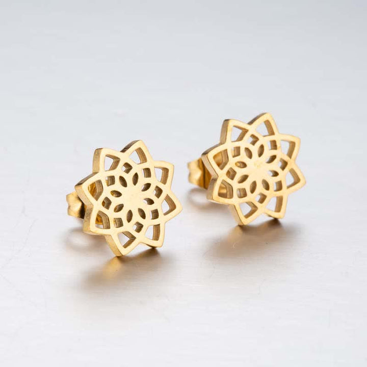 Tibetan Lotus Pattern New Beginning Stud Earrings