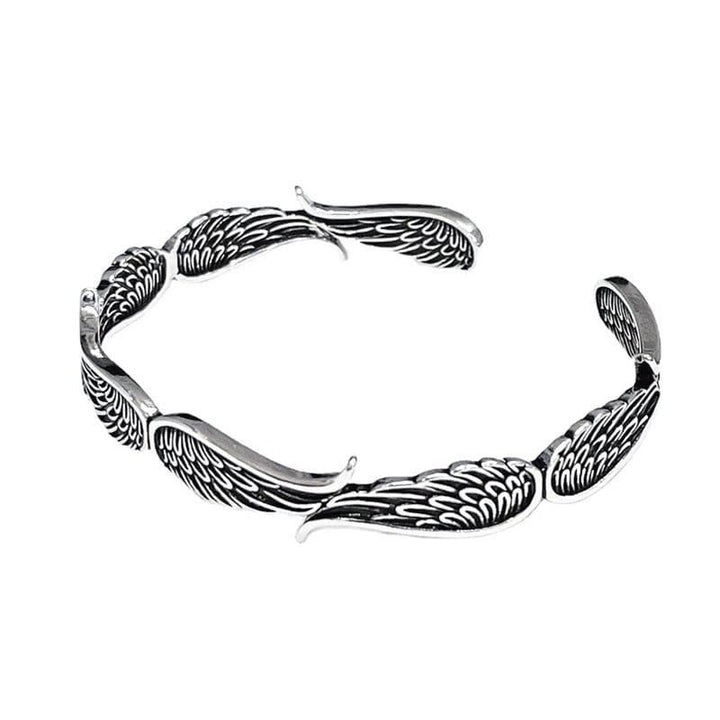 Buddha Stones Angel Wings Feather Pattern Carved Luck Cuff Bracelet Bangle