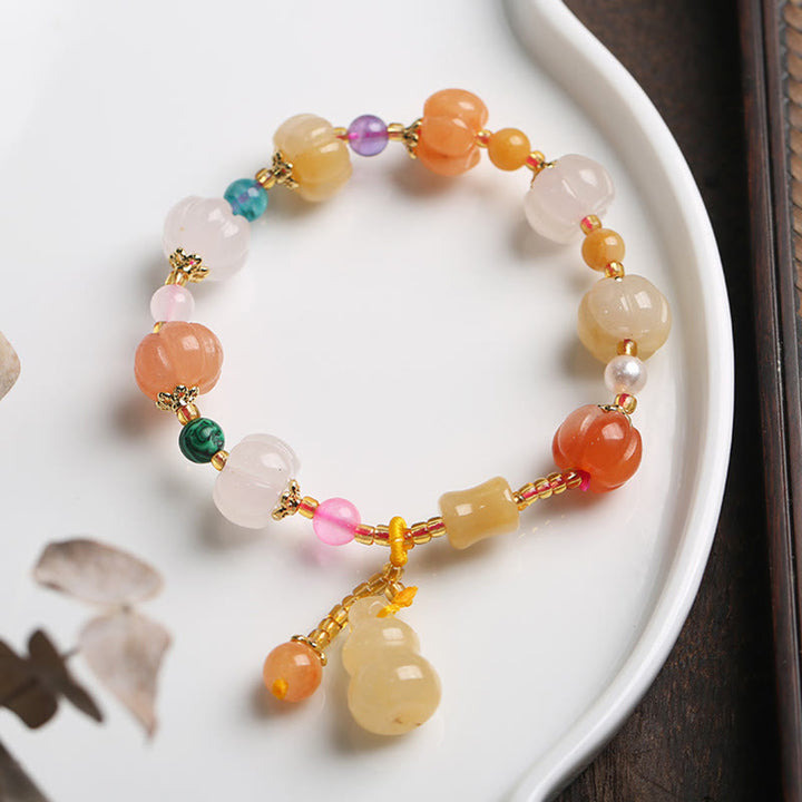 Natural Golden Silk Jade Crystals Gourd Pixiu Pumpkin Beads Wealth Charm Bracelet