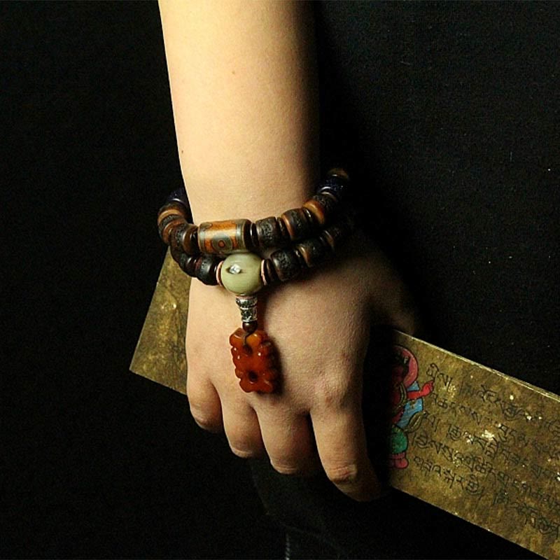 Buddha Stones Tibetan Yak Bone Dzi Bead Turquoise Keep Away Evil Spirits Bracelet