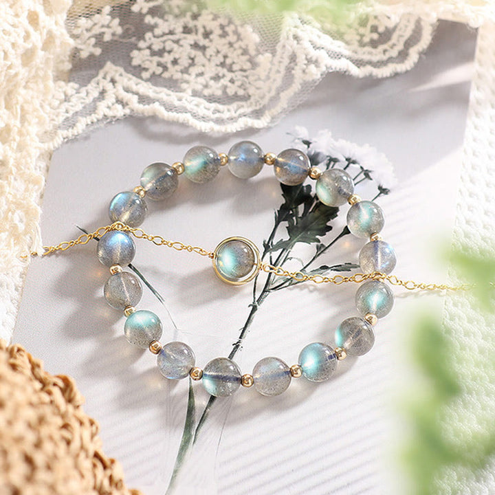 Buddha Stones 14k Gold Plated Natural Moonstone Healing Love Bracelet