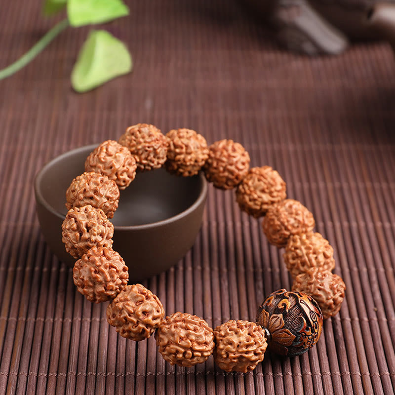 Buddha Stones Tibet Rudraksha Bodhi Seed PiXiu Copper Coin Wealth Luck Bracelet