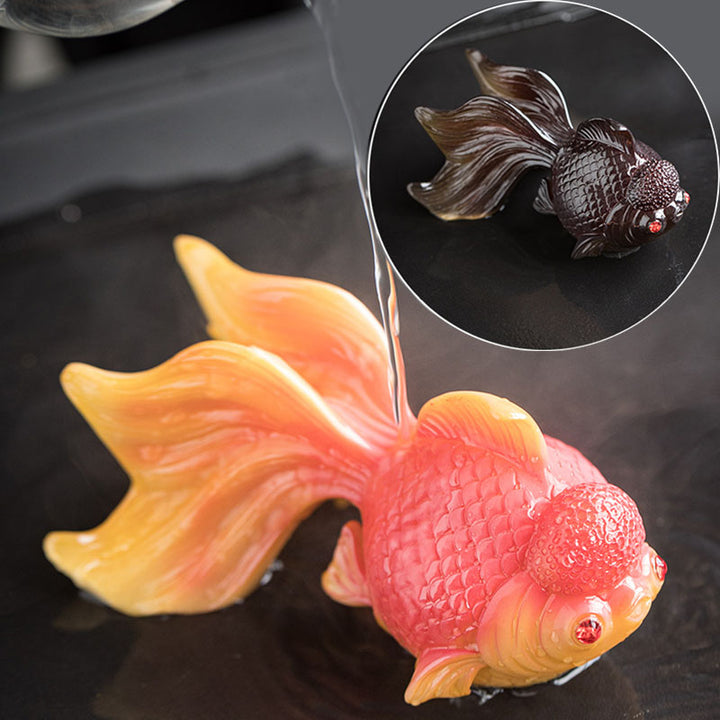 Buddha Stones Color Changing Koi Fish Resin Tea Pet Wealth Home Figurine Decoration