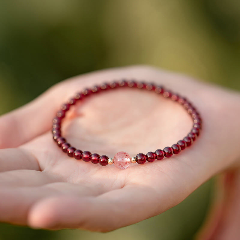 Buddha Stones Natural Garnet Strawberry Quartz Calm Bracelet