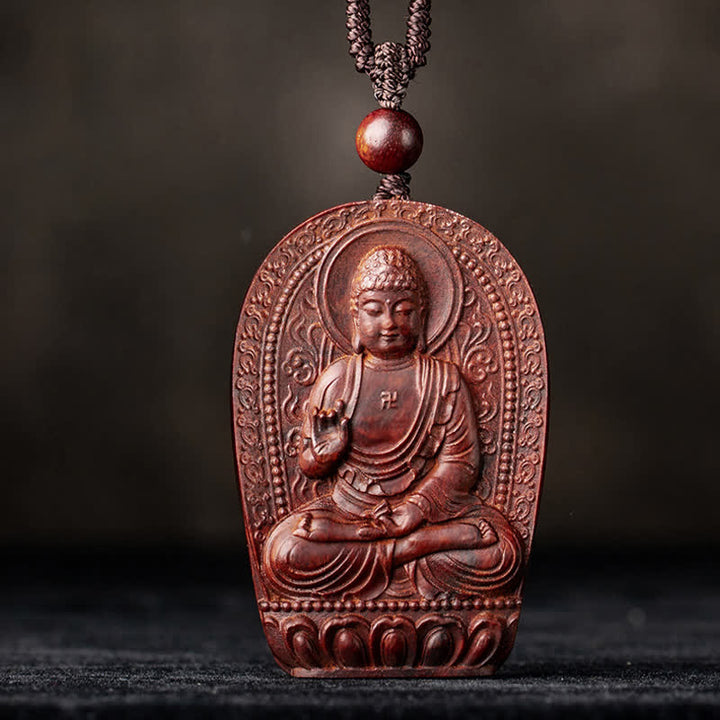 Chinese Zodiac Natal Buddha Small Leaf Red Sandalwood Lotus Protection Necklace Pendant