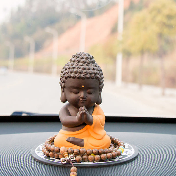 Buddha Stones Small Buddha Serenity Purple Clay Home Desk Decoration