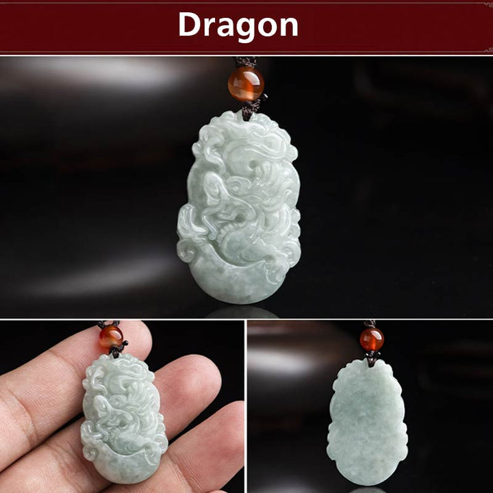 Natural Jade 12 Chinese Zodiac Sucess Pendant Necklace