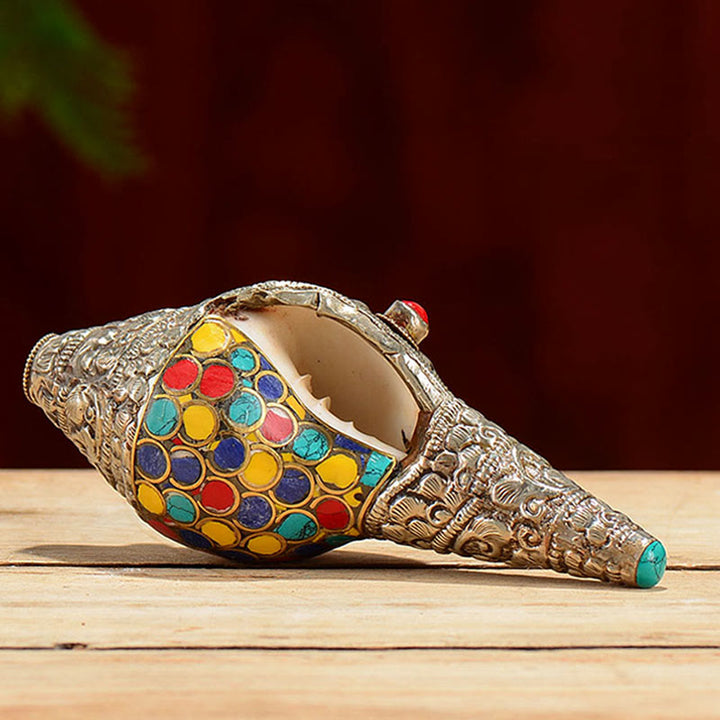 Tibetan Handmade Natural Shankha Colorful Conch Shell Seashell Wealth Home Decoration