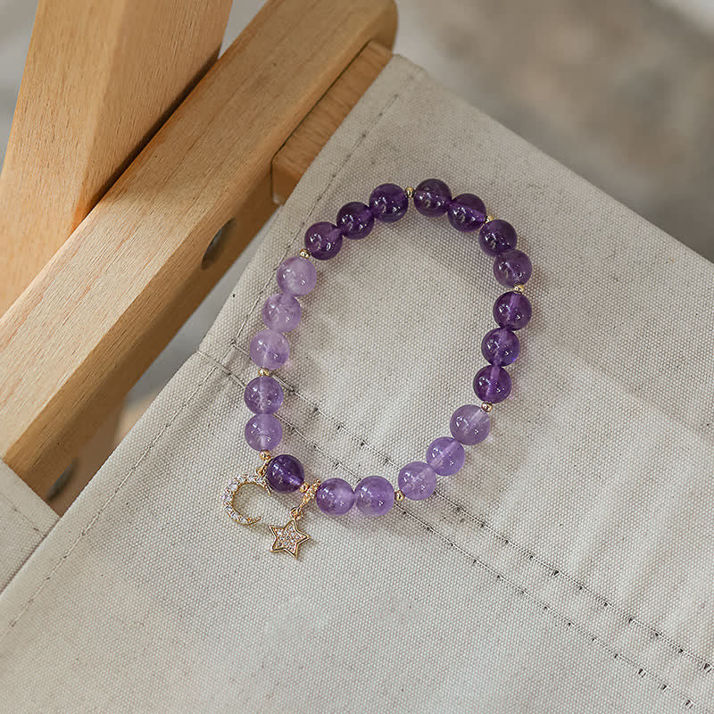 Amethyst Crystal Moon Star Healing Bracelet