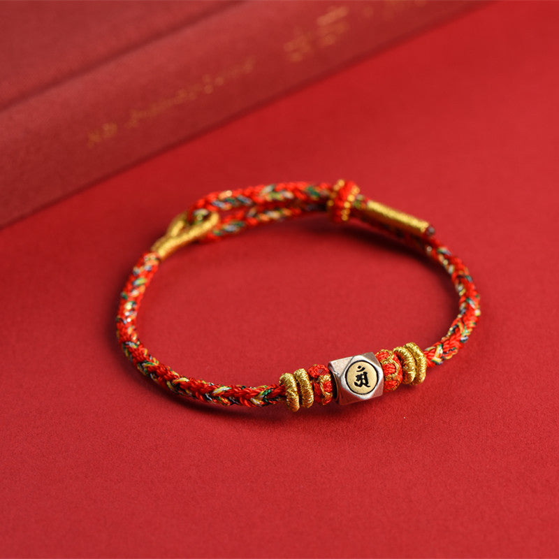 Buddha Stones 925 Sterling Silver Chinese Zodiac Natal Buddha Red Colorful Rope Luck Handcrafted Bracelet