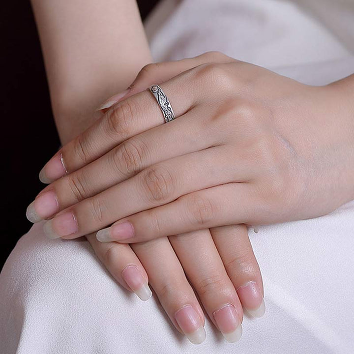 999 Sterling Silver Lotus Peony Flower Enlightenment Ring