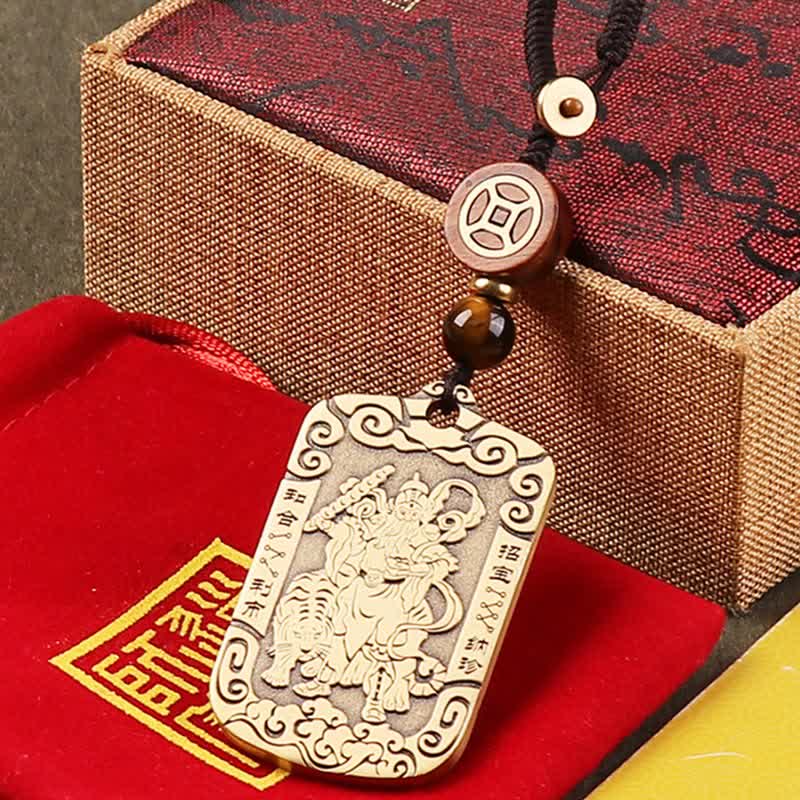 Buddha Stones God of Wealth Zhao Gongming Copper Protection Necklace Pendant Key Chain