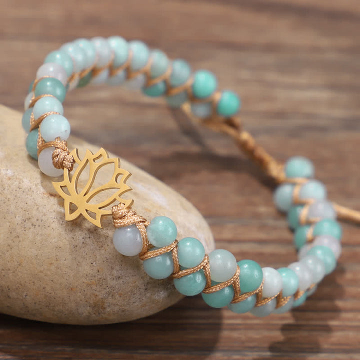 Buddha Stones Amazonite Beads Lotus Flower Balance Weave Bracelet