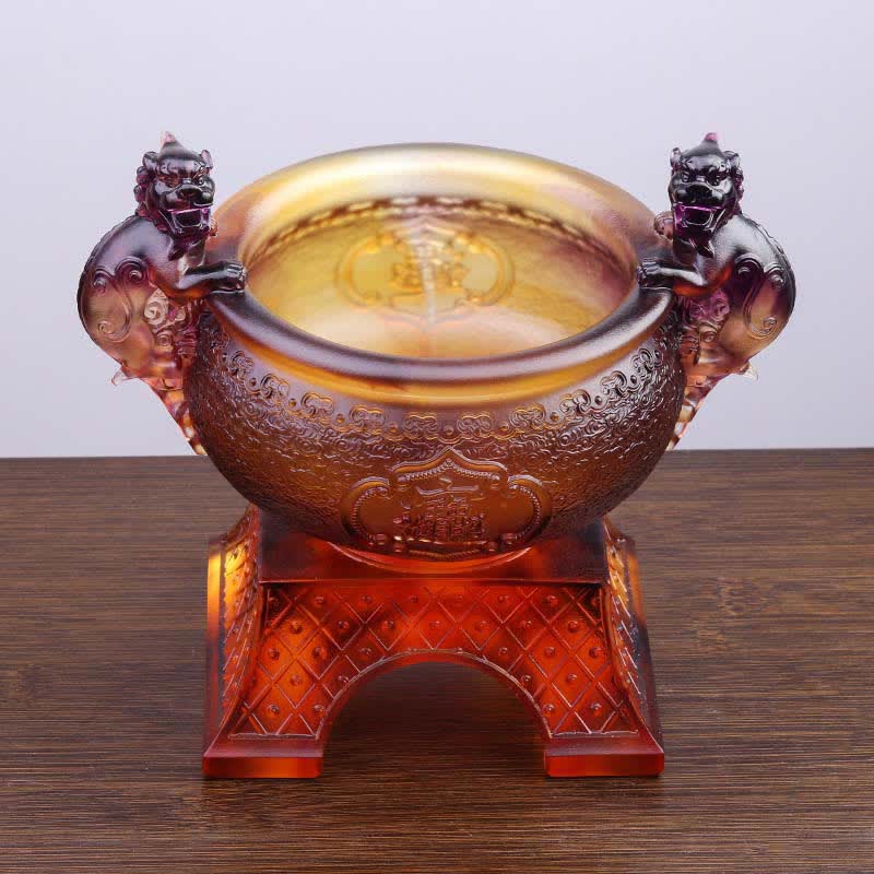 Handmade Liuli Crystal PiXiu Treasure Bowl Art Piece Home Decoration