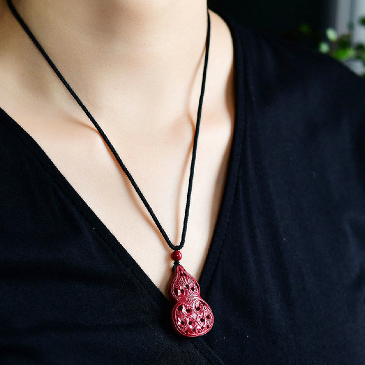 Buddha Stones Laughing Buddha Yin Yang Chinese Zodiac Gourd Natural Cinnabar Blessing Necklace Pendant