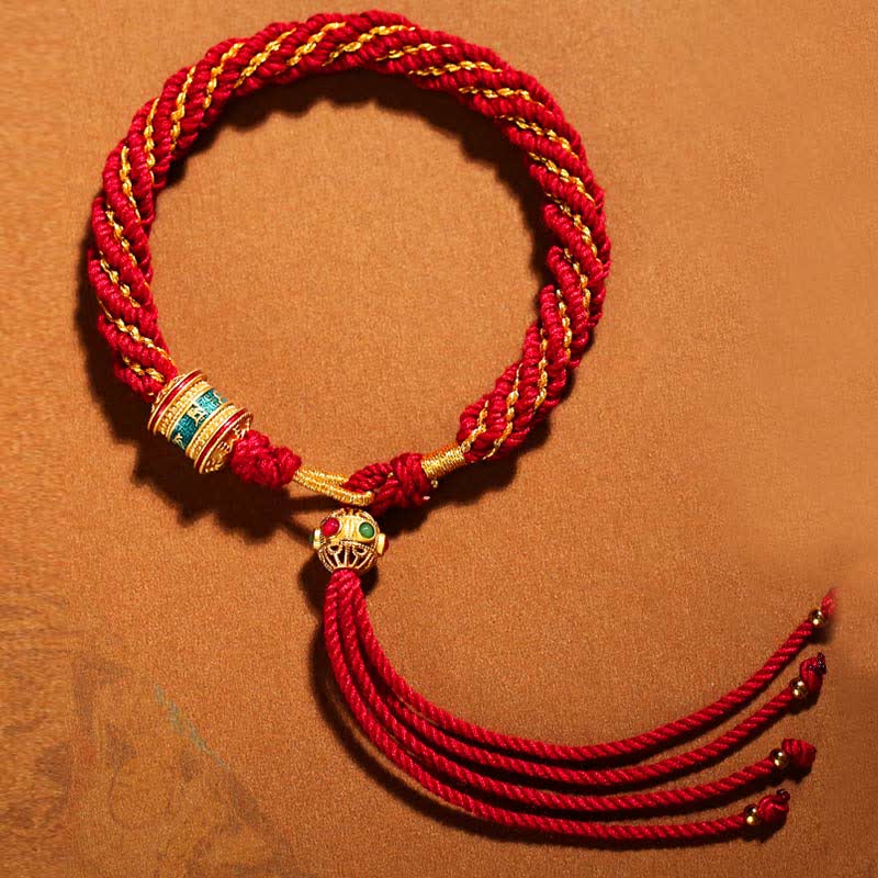 Buddha Stones Tibetan Handmade Luck Thangka Prayer Wheel Charm Weave String Bracelet