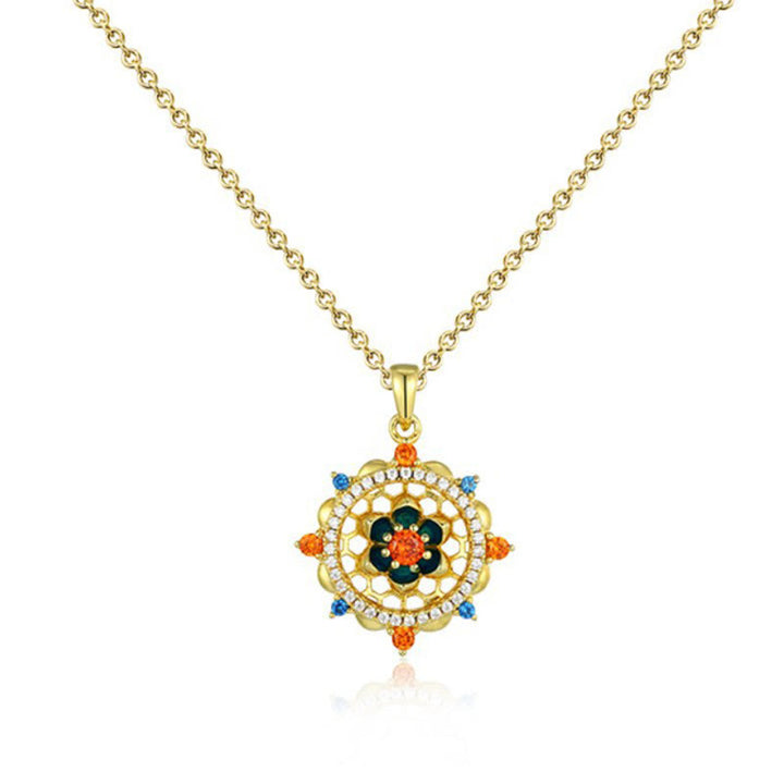 Buddha Stones 925 Sterling Silver Lotus Flower Colorful Zircon New Beginning Necklace Pendant