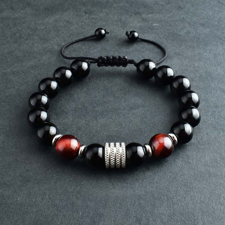 Buddha Stones Natural Black Obsidian Tiger Eye Strength Fulfillment Bracelet