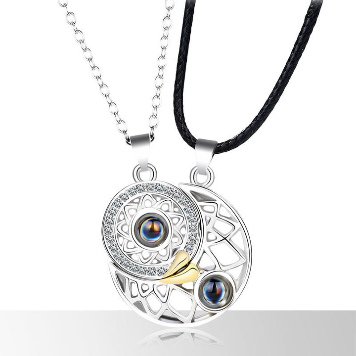 Buddha Stones Magnetic Sun Moon Couple Heart Protection Necklace Pendant