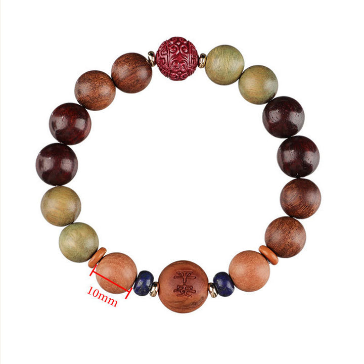 Buddha Stones Chinese Zodiac Natural Green Sandalwood Protection Bracelet