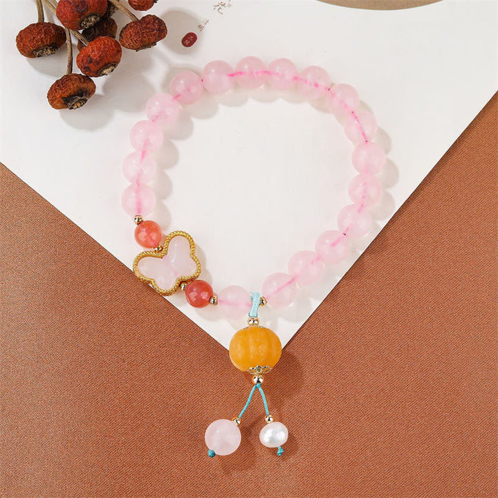 Buddha Stones Natural Pink Crystal Butterfly Pumpkin Love Bracelet