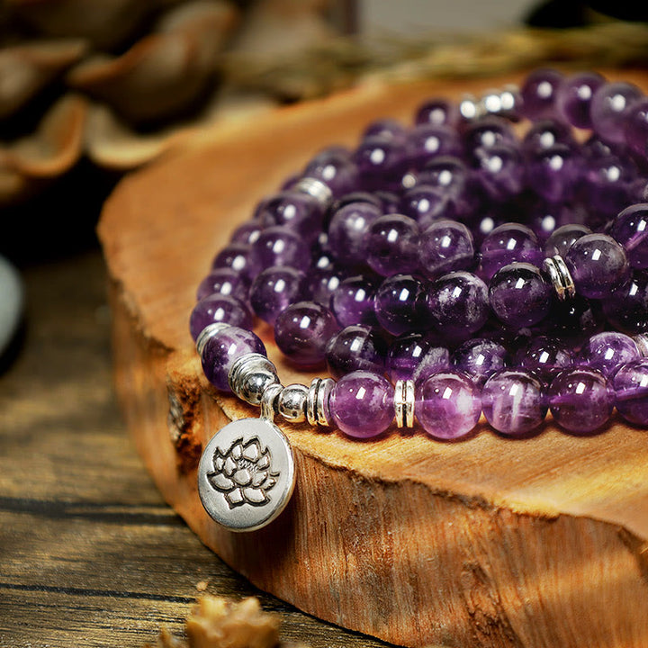 Buddha Stones Natural Amethyst Purification Mala Bracelet