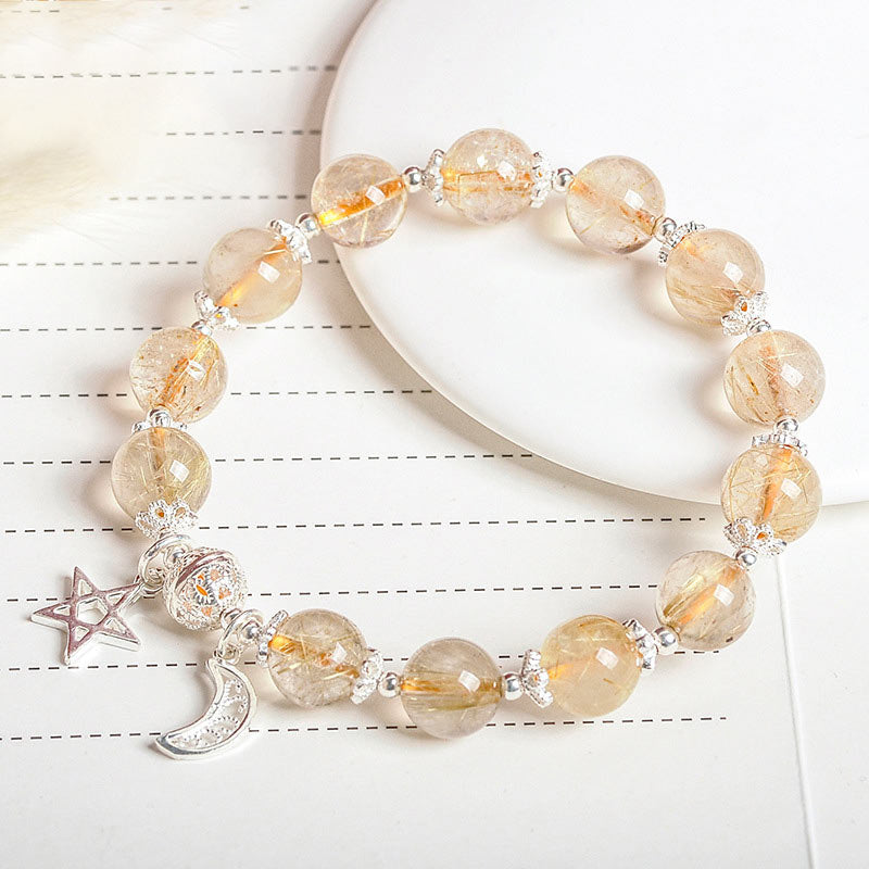 Buddha Stones 925 Sterling Silver Natural Citrine Happiness Moon Star Charm Bracelet