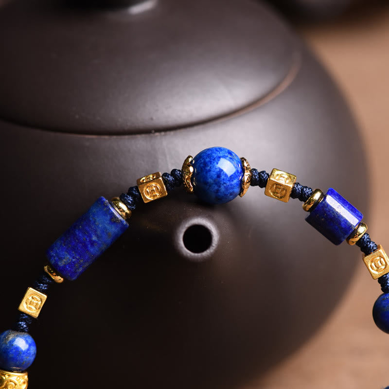 Buddha Stones Handmade Natural Lazurite Bead Positive Rope Bracelet