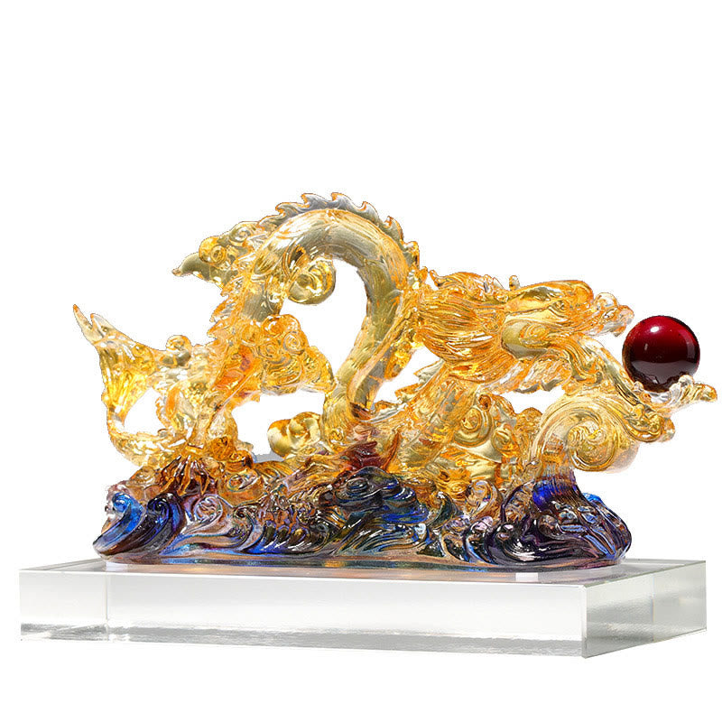 Buddha Stones Handmade Dragon Liuli Crystal Art Piece Protection Strength Home Office Decoration