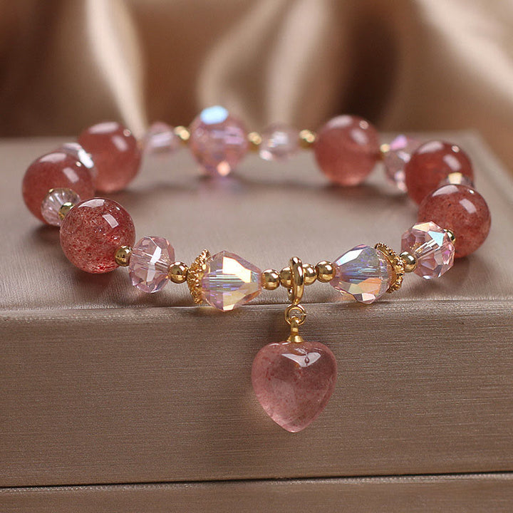 Buddha Stones Natural Strawberry Quartz Crystal Love Heart Healing Positive Bracelet