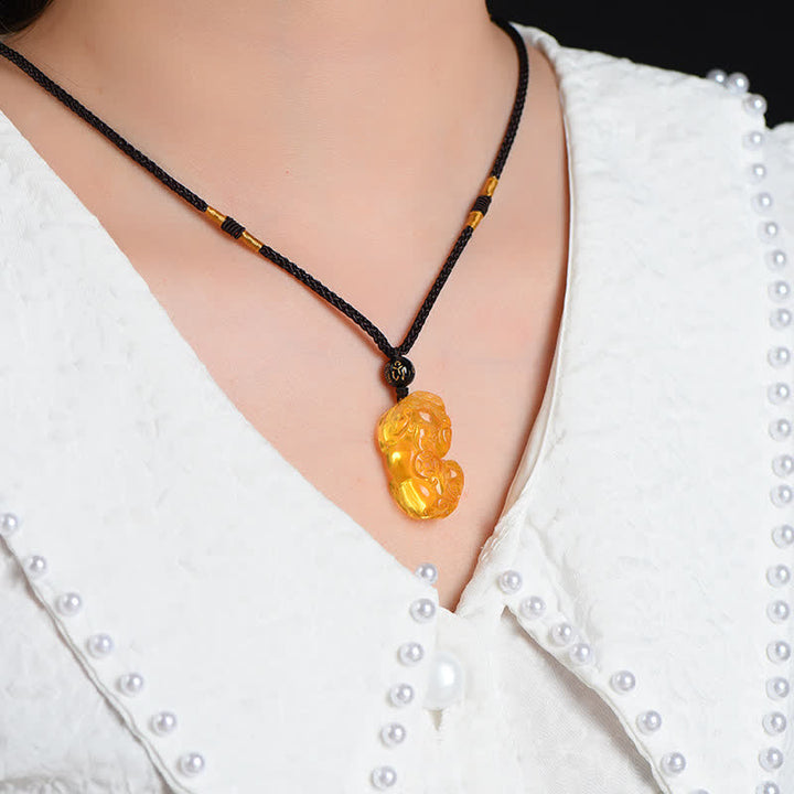 Buddha Stones FengShui Citrine PiXiu Wealth Necklace Pendant