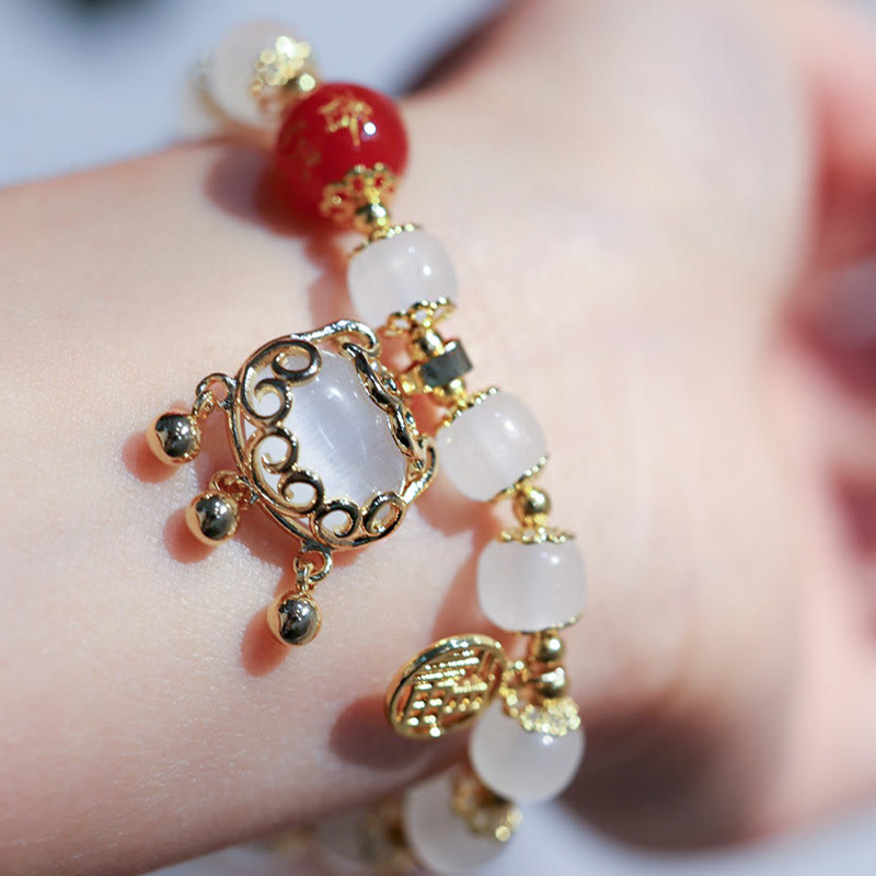 Buddha Stones Windmill Chinese Lock Charm Fu Character Blessing Bracelet